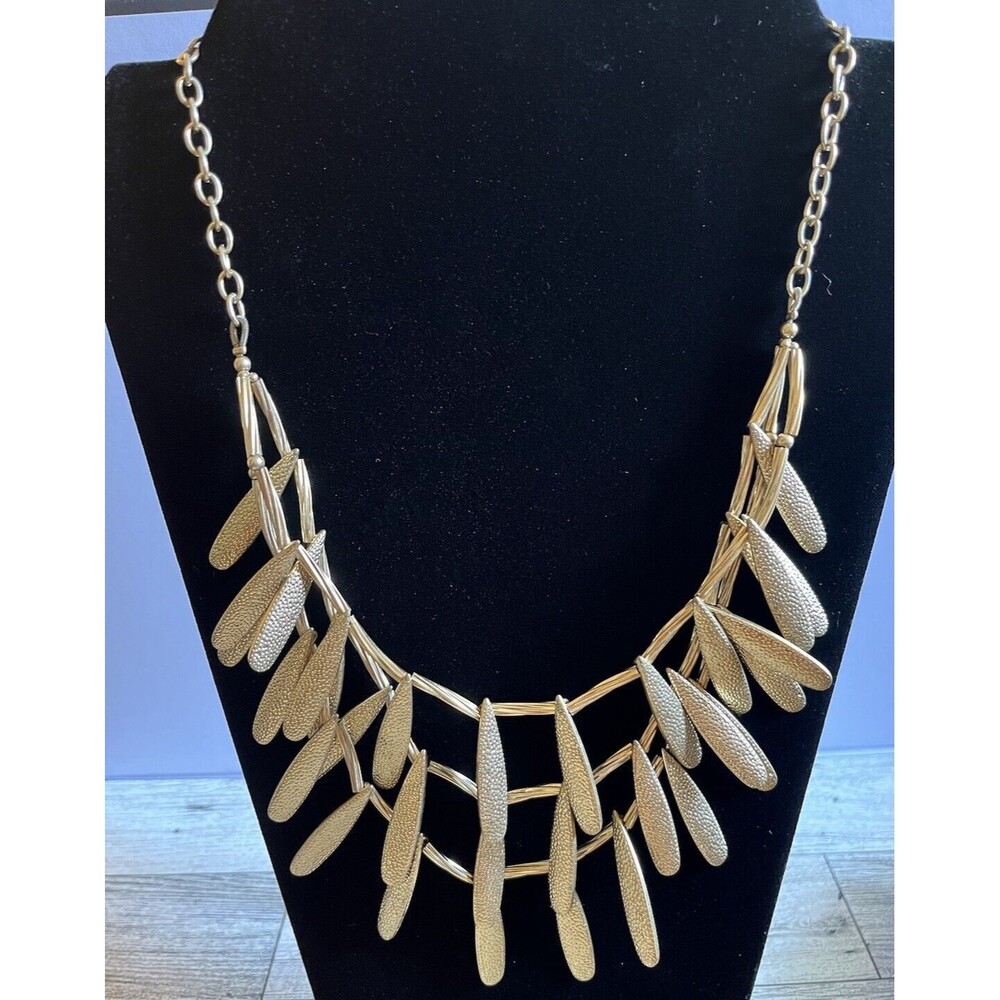 Vintage Talbots Signed Gold Tone 3 Strand Charm Statement Necklace 18"